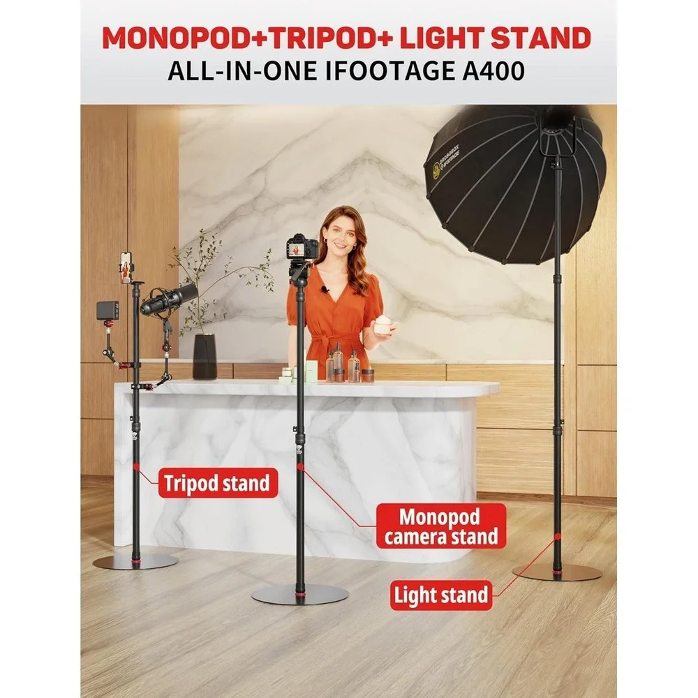 IFOOTAGE A400 Camera Monopod Tripod Stand 79in Flat Base for‎ Video